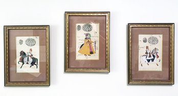 A Trio Of Vintage Indian Prints Depicting A Mughal Emperor And Warriors