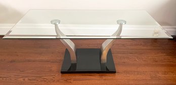 A Deco Revival Pedestal Base Coffee Table With Glass Top