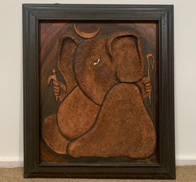 A Vintage Relief Carving, Elephant Themed, Honey Bedi, Dated 1993