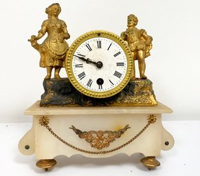 A Vintage French Mantle Clock On Alabaster Base With Ormolu Trim (AS IS)