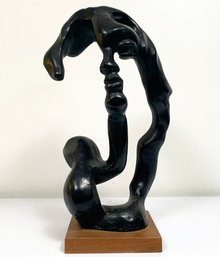 A Vintage Abstract Figural Cast On Oak Base, Austin Productions, Dated 1979