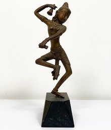 A Mid 20th Century Apsara Dancing Female Figural Bronze On Wood Mount