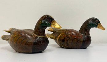 A Pair Of Miniature Carved Wood Decoys