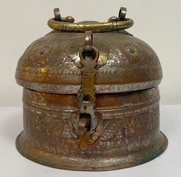 An Antique Masala Dabba In Tinned Copper