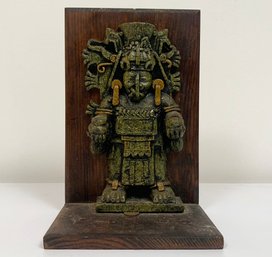 A Vintage Carved Aztec Figure On Wood Base