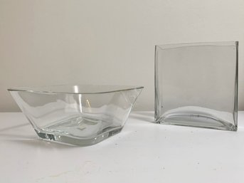 A Crate & Barrel Serving Bowl And Modern Glass Vase