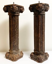 A Pair Of Large Carved Indian Architectural Baluster Candle Bases