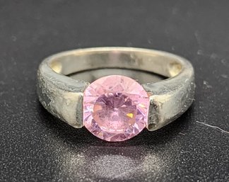Vintage Sterling Silver Ring With Pink CZ
