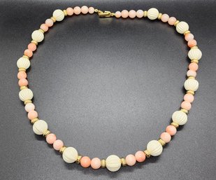 Vintage Pink & White Beaded Necklace