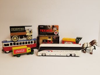 Vintage Coca-cola, Texaco, Dr. Pepper Trucks, Carts, Trolley & Bus Coin Banks & Models