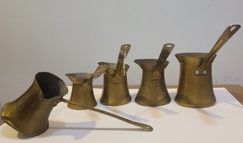 Five Brass Turkish Coffee Pots