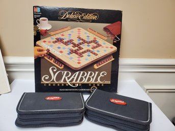 Scrabble Game Lot - Milton Bradley Deluxe Edition & Two Never Used Travel Games