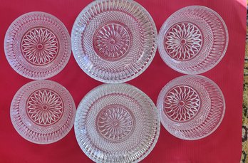 5 Vintage Pressed Glass Starburst Sunflower Ribbed Pattern With 4 Matching Bowls