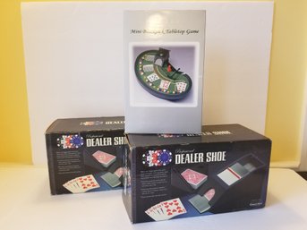 Two Professional Dealer Card Shoes & Mini Blackjack Tabletop Game