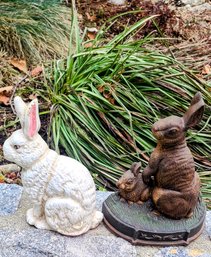 A Pair Of Cast Iron Bunny Figurines