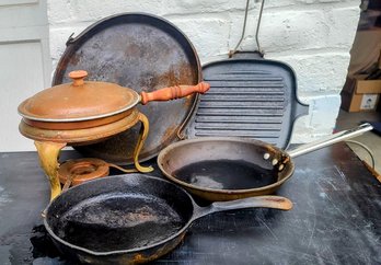 Vintage Copper And Cast Iron Cookware (5 Pieces)