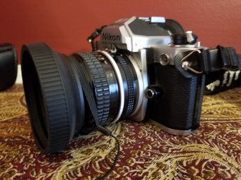 Nikon FM Silver 35mm SLR & Nikon MD-12 Winder, Belt And Case