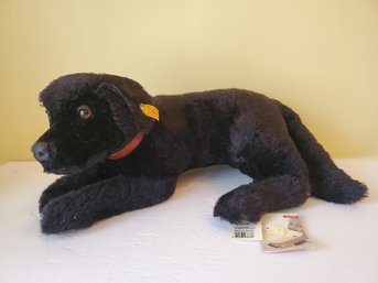 2003 STEIFF Black Labrador Retriever Plush Toy Dog - Genuine Mohair With Ear Button & Tags