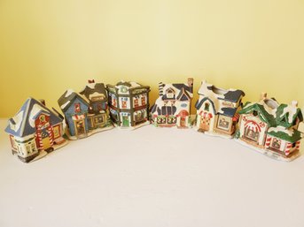 Several Porcelain Miniature Holiday Houses - Most Tea Light Holders