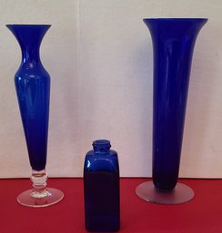 Two Cobalt Vases And Cobalt Jar