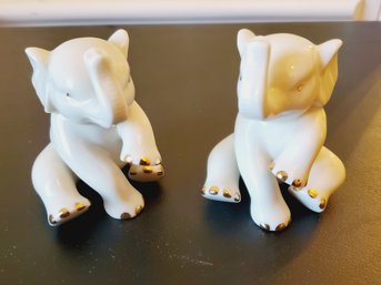 Two Adorable LENOX Porcelain Miniature Sitting Elephants