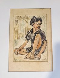 Colored Drawing Of Asian Boy In Surakarta, Java, Indonesia