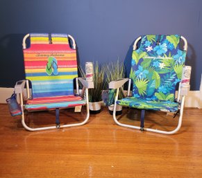 Tommy Bahama Beach Chair Pair. Backpack Style With Built In Coolers. - - - -- - - - - - - Loc: Left Of Piano