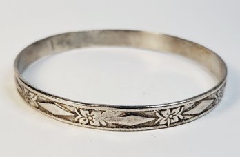 Vintage Sterling Silver Carved Flower Design Bangle Bracelet