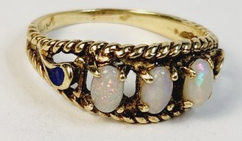 Vintage 14k Yellow Gold Lapis And Opal Stone Ring