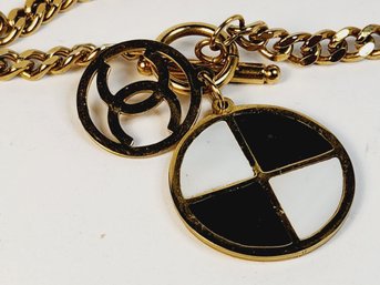 Gold Tone Channel Logo Curb Chain Bracelet (matches Necklace)