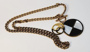 Gold Tone Channel Logo Curb Chain Necklace (Matches Bracelet)