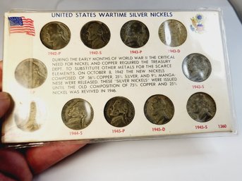 Wartime SILVER Nickels 1942 -1945  P ,D, & S World War II ...... 11 Coin Set