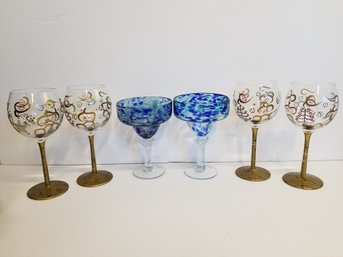 Platzgraff Holiday Party Glasses & Blue Pebble Mexican Margarita Glasses