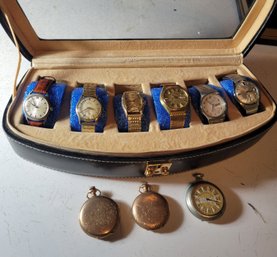 Watch Group / 3 Old Pocket Watches / Watch Box. - - - - - - - - - - - - - - - - - - - - - - - - - Loc CC