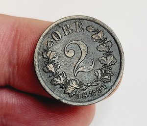 Antique 1891 2 Ore Norway Coin - Oscar II