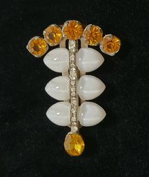 Art Deco  Large 1930's   White Stone & Yellow Rhinestone Dress Clip Pat. Number On Clip No Issues Works Well