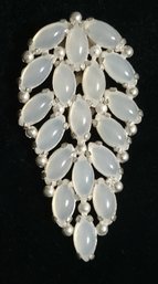 1930-1940's Large White Opalescent Dress Clip 3.5' Length X 2.25' Width Clip Works Well No Issues