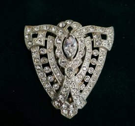 1930-1940's Clear Rhinestone Dress Clip  Measures 1 7/8' Length X 1.5' Width Clip Works Well No Issues