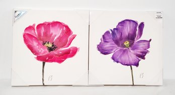 Two New Pink & Purple Poppies Flowers Stretched Canvas 14x14 Wall Art