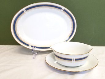 Beautiful Vintage 1960s Noritake Blue Dawn Oval Serving Platter And Gravy Boat  6611