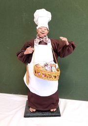 Unique Vintage Folk Art 20' Chef Holding Basket Figurine