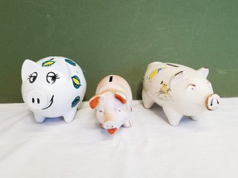 Set Of Three Whimsical Ceramic Various Size Piggy Banks
