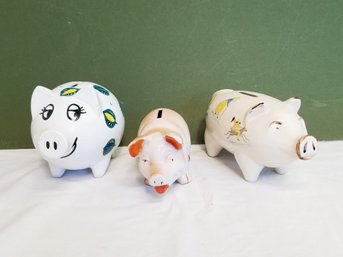 Set Of Three Whimsical Ceramic Coin Piggy Banks - One Is From Saks Fifth Avenue Made In England