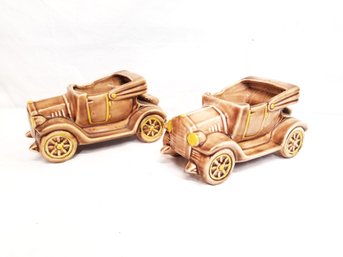 Pair Of Antique Car Pottery Planters