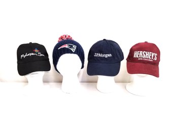Set Of Four Unisex Hats: Mohegan Sun, JP Morgan, Hershey, New England Patriots