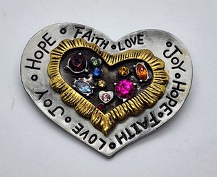 Beautiful Vintage Heart Brooch With Faux Gems
