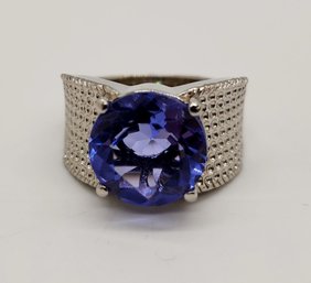 Blue Color Shift Fluorite, Rhodium Over Sterling Ring