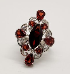 Red Garnet & White Zircon Ring In Sterling