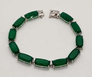 Green Onyx Bracelet In Platinum Over Sterling