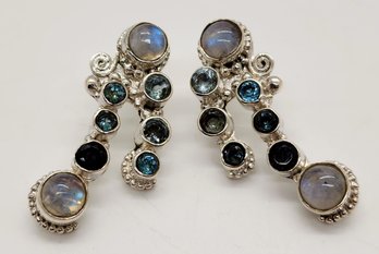Sajen Silver Rainbow Moonstone, Multi-Gemstone Earrings In Sterling